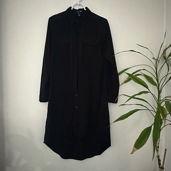 Black Midi Length Button Down Shirt Dress - Picture 1 of 4